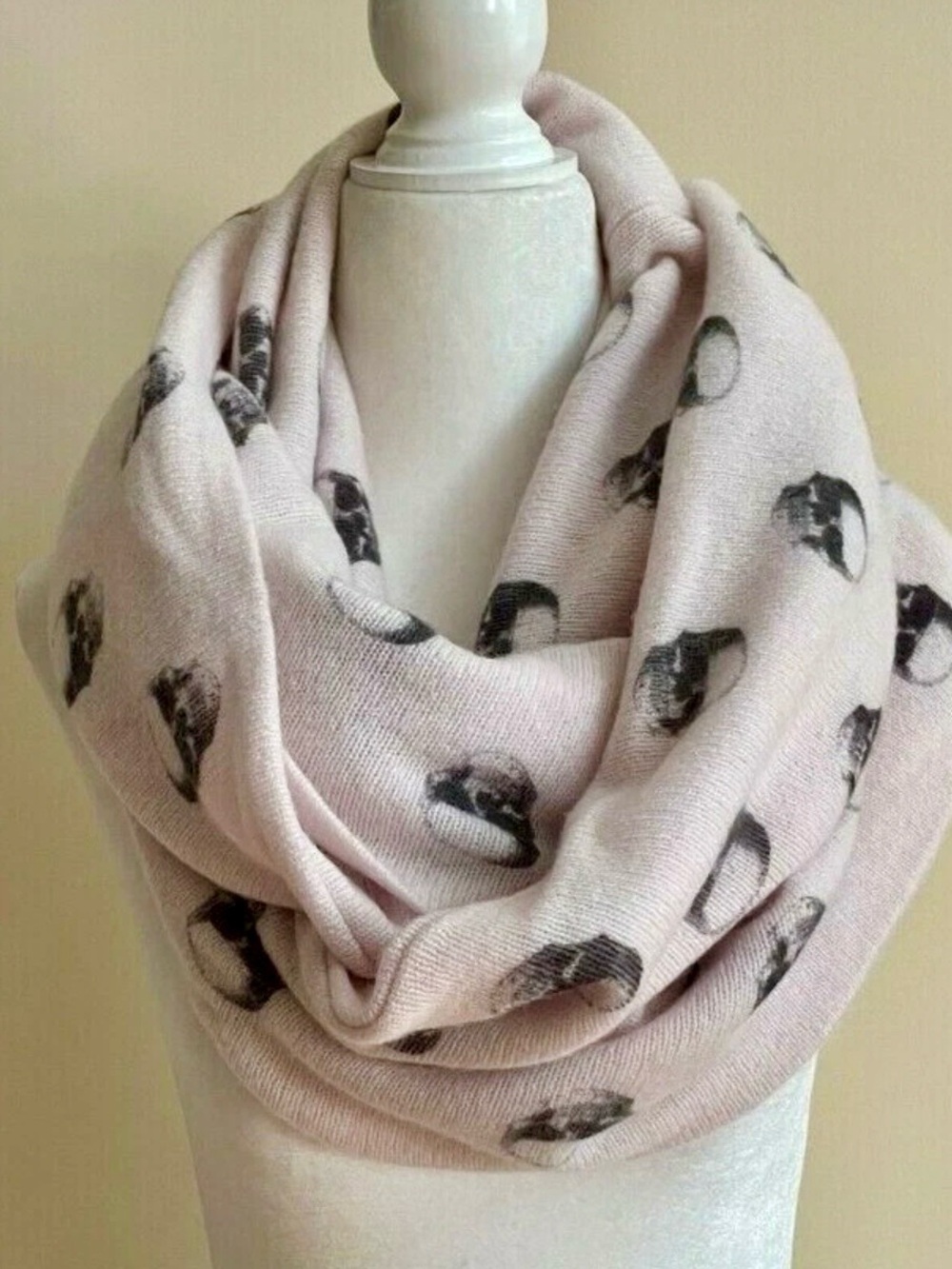 Skull Cashmere Infinity Scarf with Skull Pattern 360 Cashmere NWT